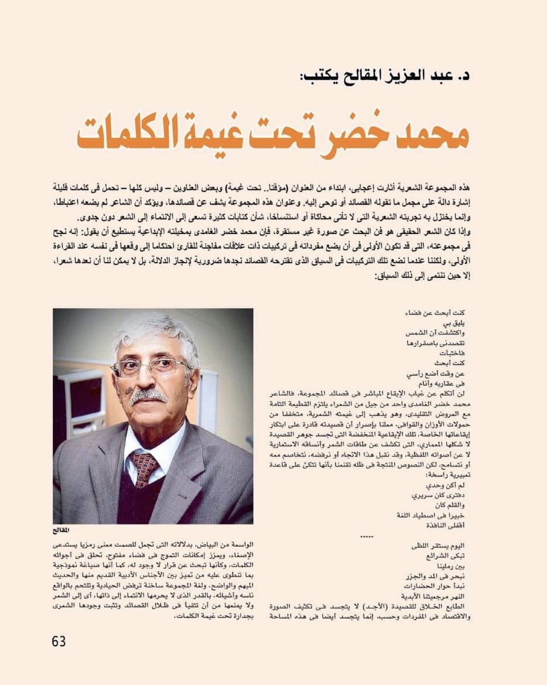 محمد خضر تحت غيمة الكلمات  د. عبدالعزيز المقالح